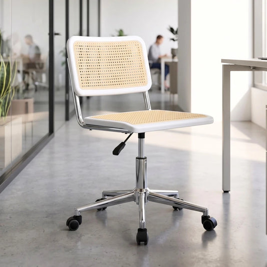 Silla De Escritorio Oficina Simil Rattan - Blanco