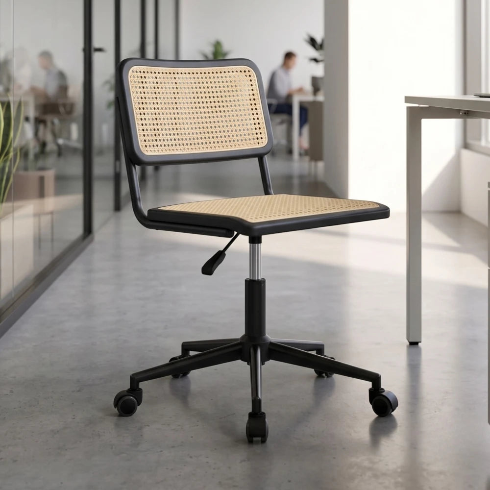 Silla De Escritorio Oficina Simil Rattan - Blanco
