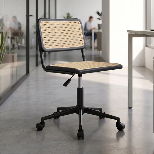 Silla De Escritorio Oficina Simil Rattan - Negro