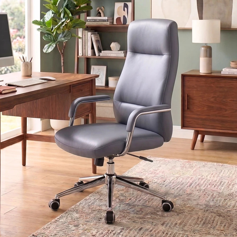 Silla De Escritorio Oficina Cromada 4 Posiciones - Pole - Azul