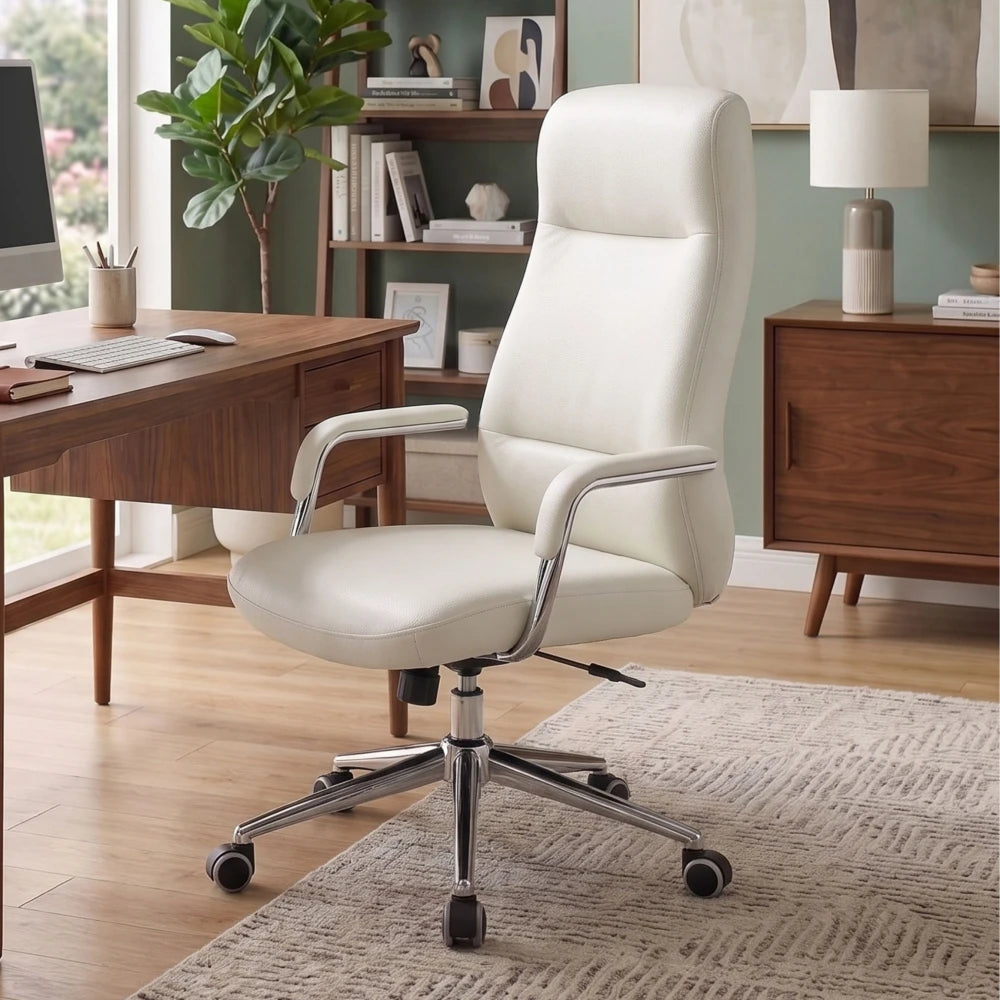 Silla De Escritorio Oficina Cromada 4 Posiciones - Pole - Blanco