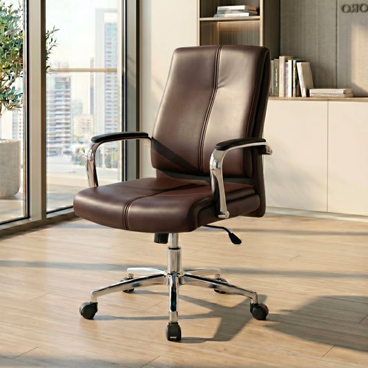 Silla De Escritorio Oficina Cromada Mariposa - Nash - Marrón