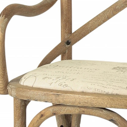 Silla de Roble cruceta con apoyabrazos Tapizada