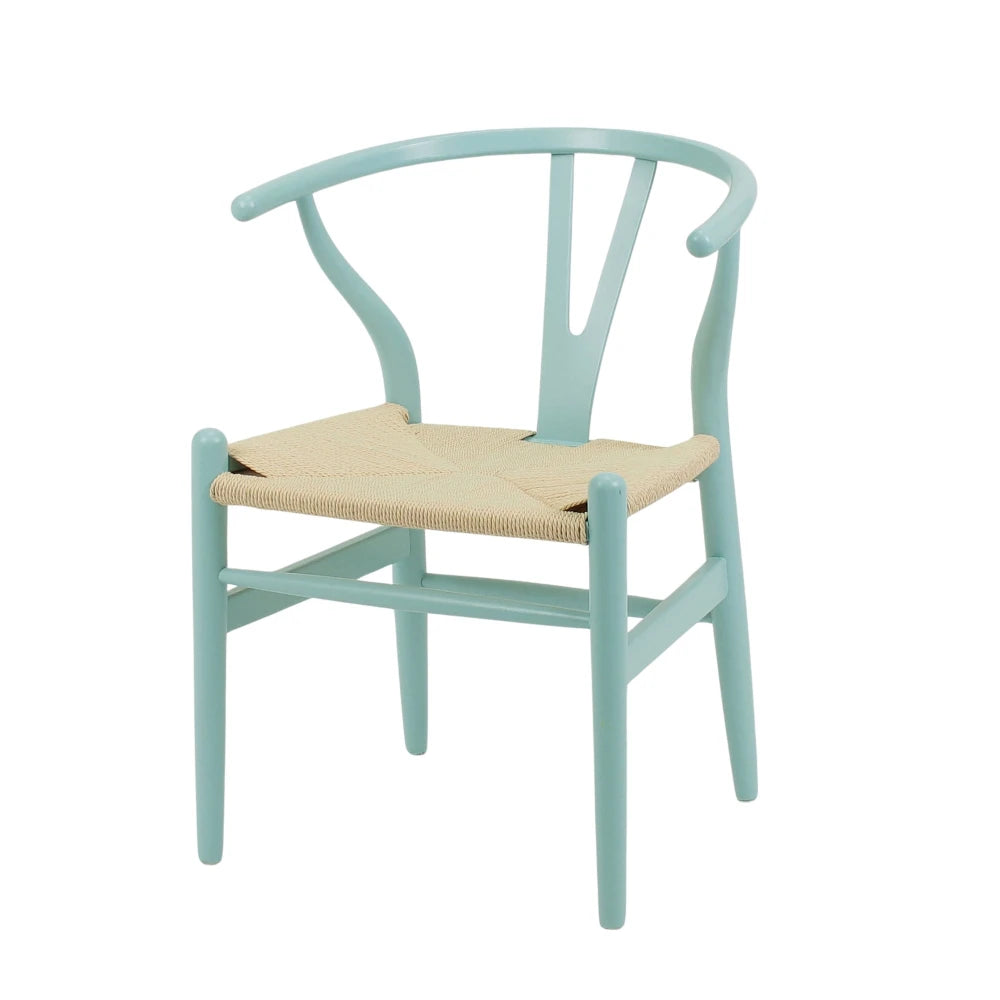 Silla Wishbone - Madera de Haya y Ratán natural - Celeste