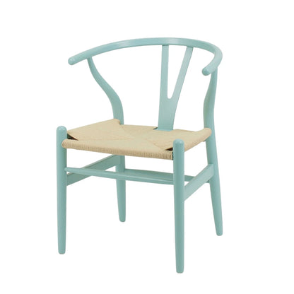 Silla Wishbone - Madera de Haya y Ratán natural - Celeste