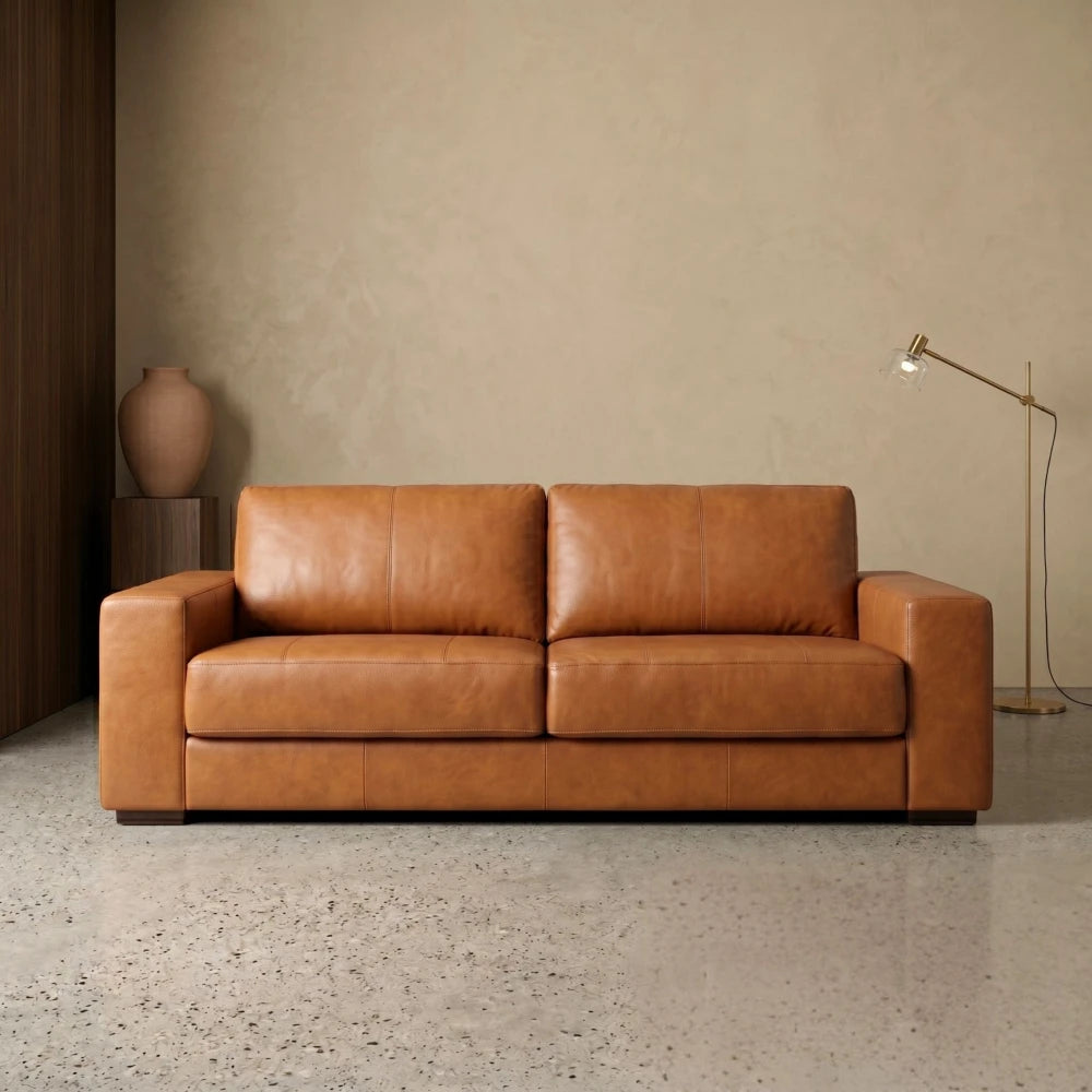 Sillón 3 cuerpos Como - 100% Cuero - Camel