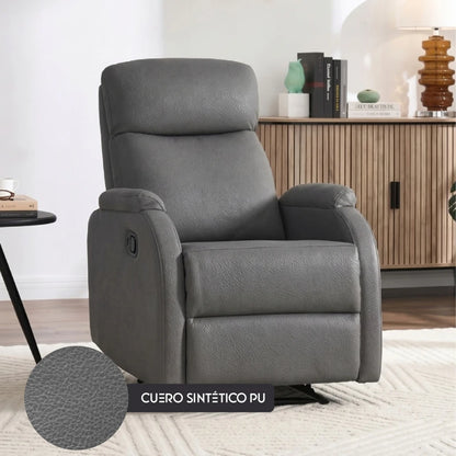 Sillón Recliner Poltrona 1 Cuerpo Cuero Sintético - Grafito