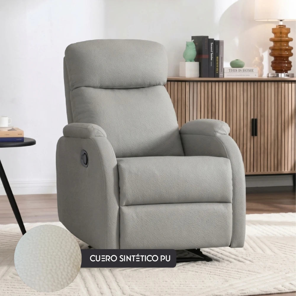 Sillón Recliner Poltrona 1 Cuerpo Cuero Sintético - Gris Claro