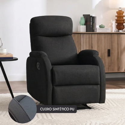 Sillón Recliner Poltrona 1 Cuerpo Cuero Sintético - Negro
