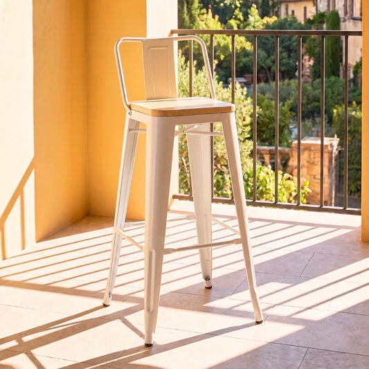 Banqueta Butaca con Respaldo Metal Madera - Tolix - Blanco