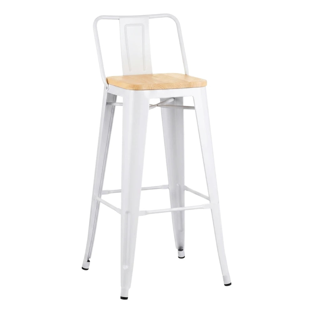 Banqueta Butaca con Respaldo Metal Madera - Tolix - Blanco