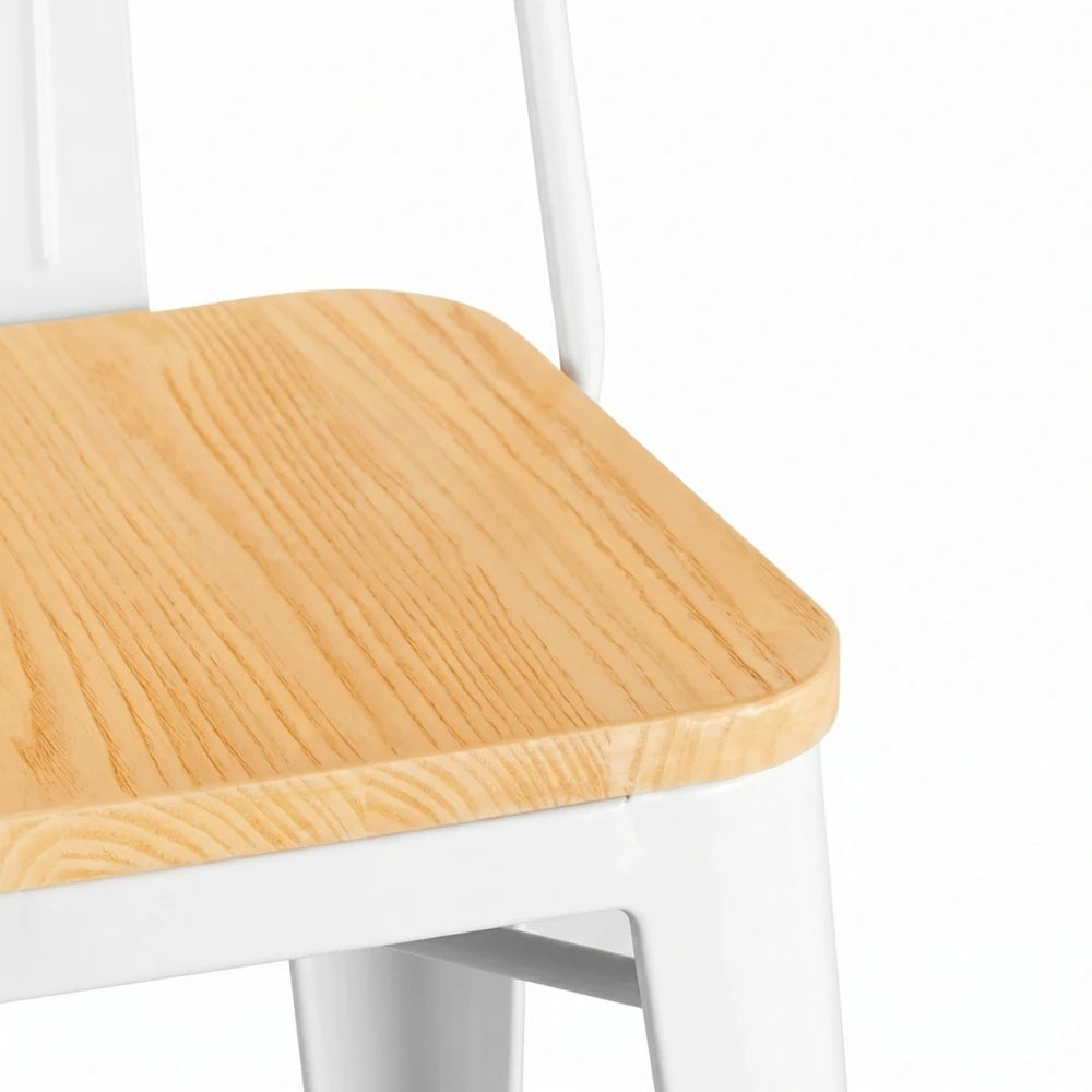 Banqueta Butaca con Respaldo Metal Madera - Tolix - Blanco