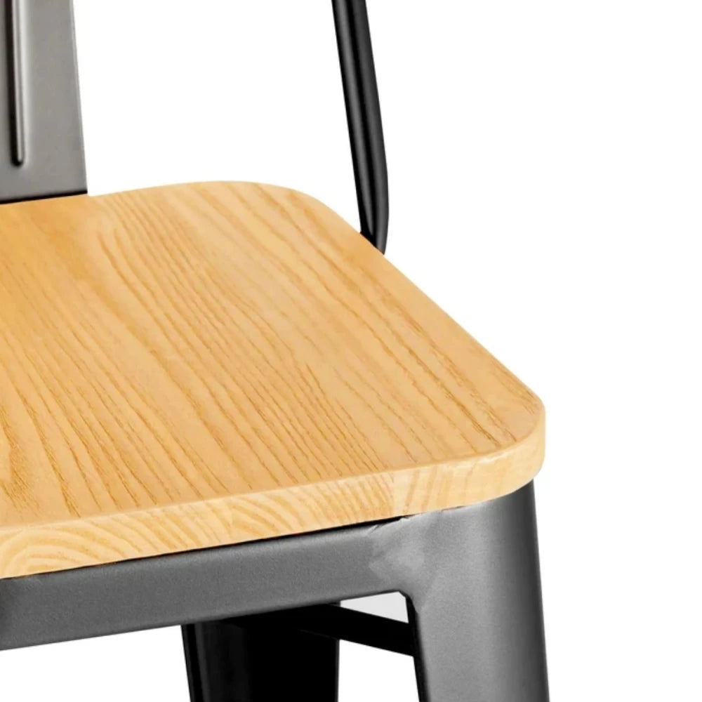 Banqueta Butaca con Respaldo Metal Madera - Tolix - Negro